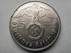 Németország Horogkeresztes .900 ezüst 5 birodalmi márka 1938 J