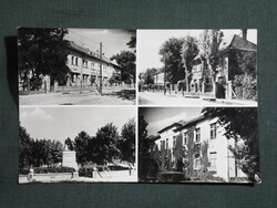 Képeslap,Szeghalom,mozaik,gimnázium,posta,tanácsháza,emlékmű látkép,részlet, 1958-