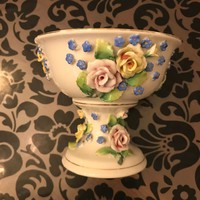 Antik rózsás nefelejcses álomszép porcelán talpas kináló