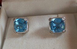 14K Fehér arany Kék Topaz Fulbevalo