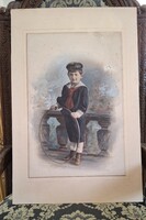 Antik nagyméretű festett matrózruhás gyerek portré  , kép  1800 as évekből