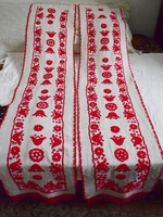 Hímzett vászon erdélyi írásos kézimunka darpéria páros függöny  2db. x 52 x 230 cm +rojt kalotaszegi