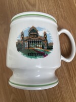 Hollóházi retró porcelán korsó, kupa hibátlan, Esztergomi bazilikával.