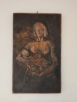 Réz dombormű falikép anya gyermekével