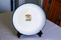 Bonyhádi 26 cm-es mesemintás, zománcozott tál, korához képest, szép állapotban.
