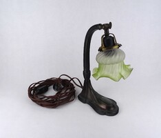 1U865 Antik tulipán búrás réz asztali lámpa 30.5 cm