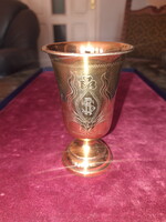 Szecessziós aranyozott ezüst keresztelőpohár/ kupa/ serleg, "RS", vagy akár "SR"- vésett monogrammal