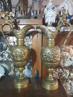 Ritka Nagyméretű Bronz-Réz Faun Fejes,Puttós,Angyalos Karaffa Váza Pár.57 cm.