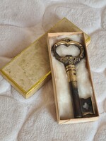 Tömör sárgaréz sörnyitó és dugóhúzó vintage borászati segédeszköz eredeti dobozában
