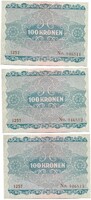 3 x 100 korona kronen 1922 Ausztria Sorszámkövető UNC 2.