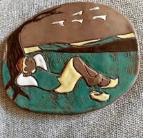 Nils Holgersson and the Wild Geese - ceramic wall picture 20x16x1 cm