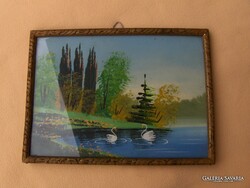 Antik üvegezett fa képkeret nyomattal - 19,5*26 cm (n)
