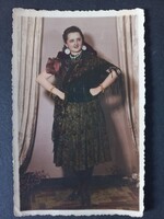 Régi fotó-képeslap színezett, Halmosi Júlia hölgy képe 1940-ből