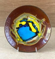BARNA SZÉLŰ, SZÍNES ABSZTRAKT MINTÁS RETRO GRÁNIT PORCELÁN FALITÁNYÉR 24.5 CM