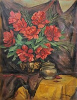 Jánosa Lajos (1902-1983): Csendélet (olaj, vászon, 80 x 60 cm)