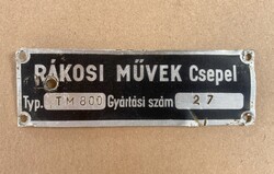 Rákosi Művek Csepel - Alumínium géptábla