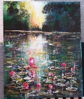 "TAVIRÓZSÁK"festmény farostlemezen 40 x 50 cm