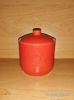 Hollóházi porcelán piros dombor mintás cukortartó (z-5)