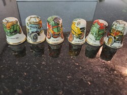 Vintage angol porcelán gyűszű kollekció automobilos dekorral