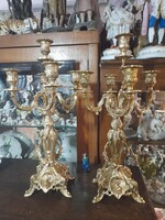 Bronz-Réz Nagyméretű Aranyozott Koi Halas,Indás 5 Ágú Gyertyatartó Pár.47 cm.