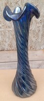 Kék Lüszter színű csavart fújt csiszolt üveg váza 30cm