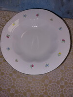 Zsolnay kisvirágos porcelán lapos tányér szürke lüszteres széllel