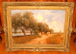GARANTÁLTAN EREDETI CSODÁS OLGYAY FERENC /1872- / : TEHENEK A VÍZPARTON