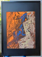 Magyar József: Absztrakt akt (olaj, papír, fekete keretben)