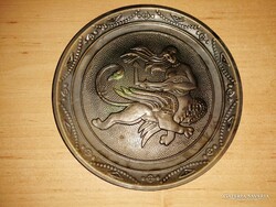 Ősi skandináv EDDA ének mitológiai jelenetes réz tálka - átm. 12 cm (n)
