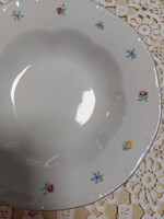 Zsolnay kisvirágos porcelán mély tányér szürke lüszteres széllel