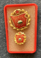 Arany Koszorús Szocialista Brigád kitüntetés miniatűrrel dobozában