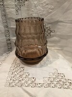 Vastag falu lazac rózsaszín art-deco  üveg csiszolt oldalakkal és peremmel