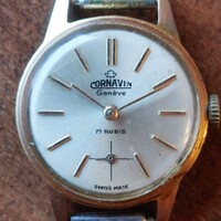Cornavin Antimagnetic karóra. 17 köves, mechanikus, másodperc segédkörrel, bőr szíjjal, javítandó