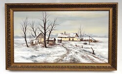 Reinhardt István (1936 - ) Téli tanya keretezett méret 101x61cm