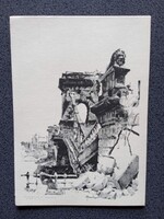D206275   Budapest -Buda az ostrom után - A felrobbantott Lánchíd - képeslap 1945 - Pfannl Egon