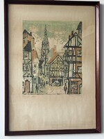Rác András (1926-2013) Roueni utca, linómetszet 62x45cm