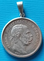 2 Korona 1912 , ezüst  keretben , medál formában ,nagyon szép.
