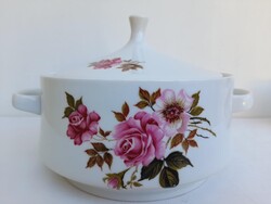 Csodaszep Alfoldi rozsas porcelan leveses tal