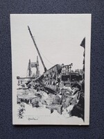D206280 Budapest -Buda az ostrom után - Az Erzsébethíd budai romjai - képeslap 1945 - Pfannl Egon