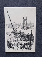 D206288 Budapest -Buda az ostrom után - A felrobbantott Erzsébethíd - képeslap 1945 - Pfannl Egon