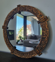 Régi iparművészeti réz tükör, modern plasztikus mintázattal- 32 cm