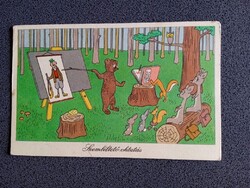 D206274  Humor - Erdei iskola -Szemléltető oktatás    rajz Réber   1956 képeslap