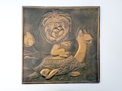 Vintage vörösréz kép mesehősökkel
