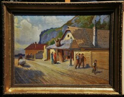 Mányai József (1875-) : Utca alakokkal (Gellért-hegy lábánál)