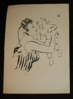 Hont Varsányi Ferenc eredeti tusrajz, reklámterv/?/ nő kisgyermekkel 21x29,5 cm