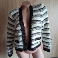 Eredeti CALVIN KLEIN fekete/fehér nyitott elejű kötött csinos kardigán S/M