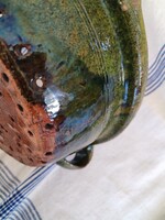 Cserép , - szűrő tál / moha zöld mázban