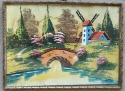 Régi hangulatos  festmény ,Glatz jelzéssel patak malommal.