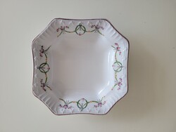 Régi antik girlandos nyolcszögletű szecessziós porcelán tál virágfüzéres kínálótál