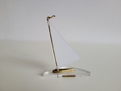 Retro régi Balatoni Emlék műanyag plexi vitorlás vitorláshajó mid century emléktárgy dísz hajó